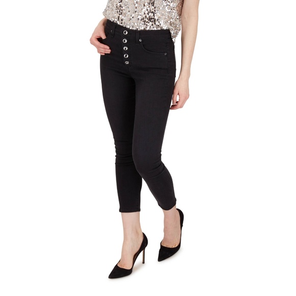 ❤️ Veronica Beard Debbie 10" Skinny Jeans Coal Rhinestone Buttons Black Size 25 - Picture 2 of 15